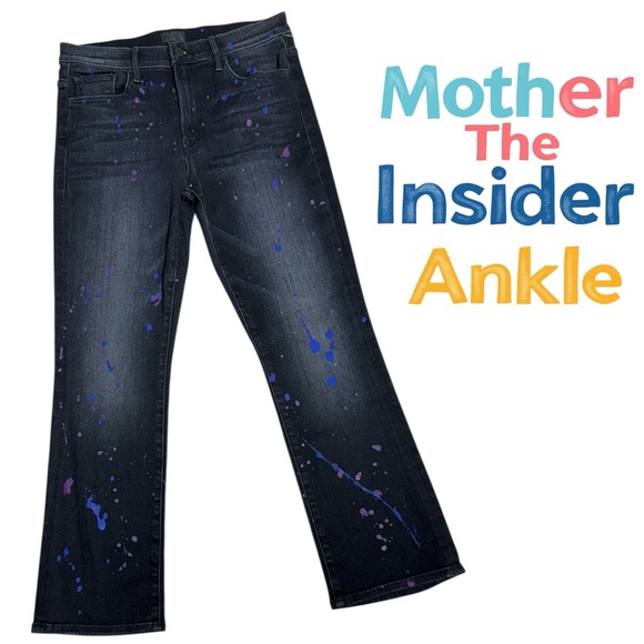 MOTHER the Insider Ankle Rain City Lights Jean gray black paint splatter print - Picture 1 of 11